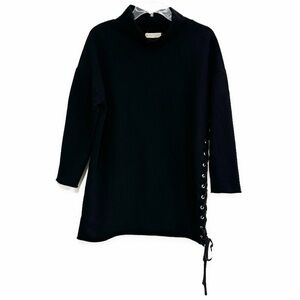 Indigenous | Lace Up Mock Neck Sweater Black Cotton Size Medium